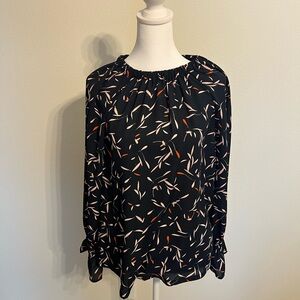 Banana Republic Black Printed Long-Sleeve Peasant Top